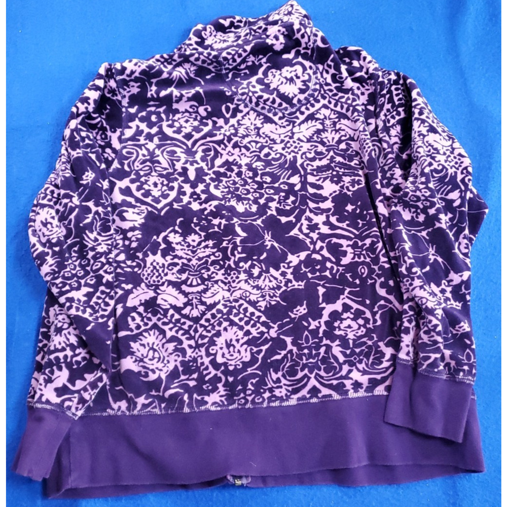 Oleg Cassini Sport Luxe Velour Jacket Womens XL Purple Y2K Track Zip Up - Picture 5 of 15